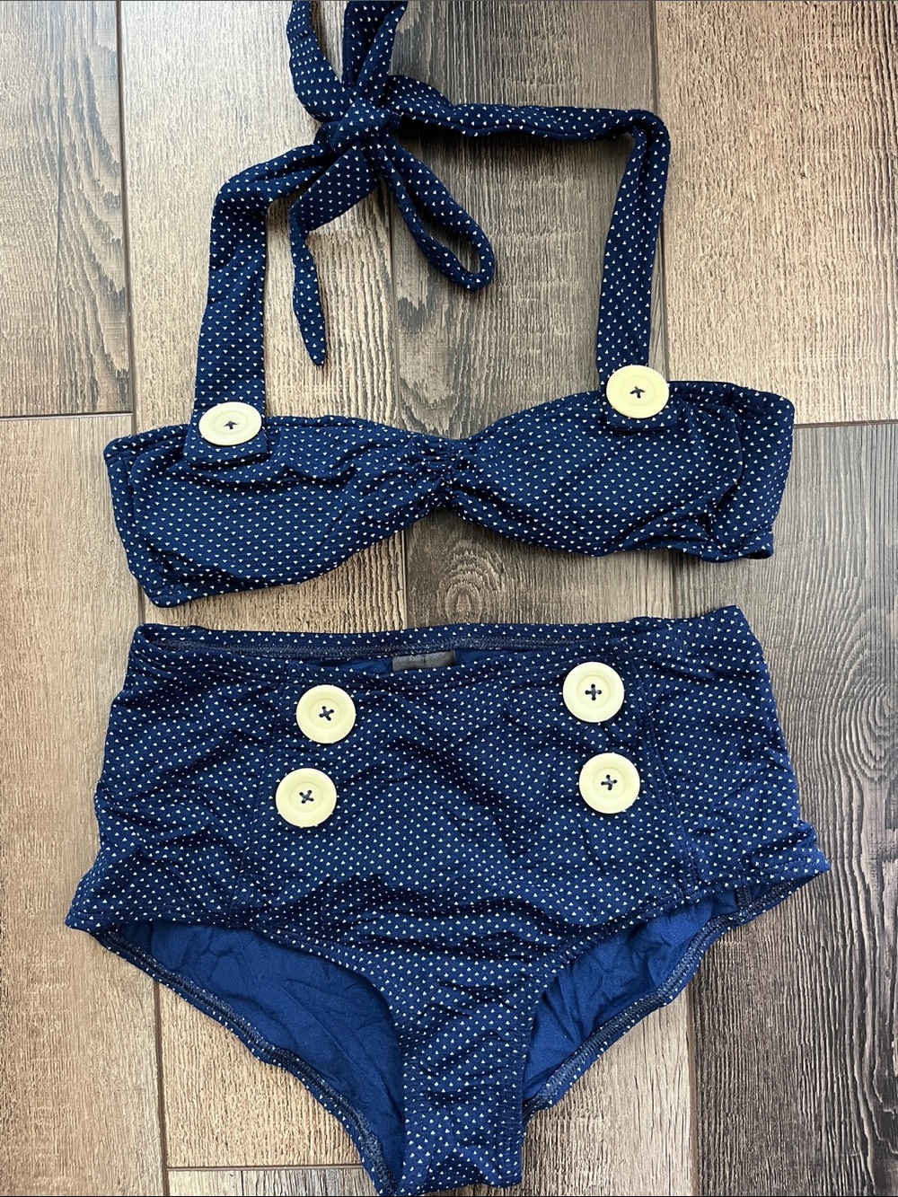 Polka Dot Vintage Style Navy High Waisted Bikini